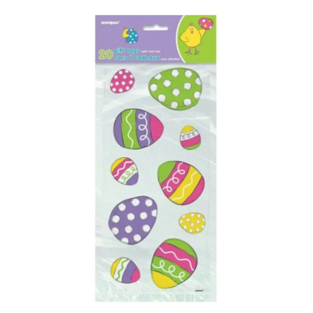 20ct Easter Egg Cello Bags - Bright Patterned Treat Bags for Party Favors